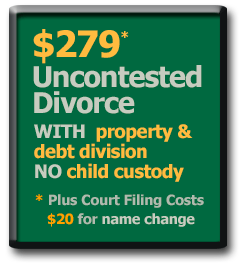 $279* Alabama Uncontested Divorce with property and debt division but no child custody and support agreement.
