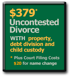 $379* Alabama Uncontested Divorce with property and debt division plus child custody and support agreement